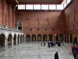 Tourists inside Blue Hall